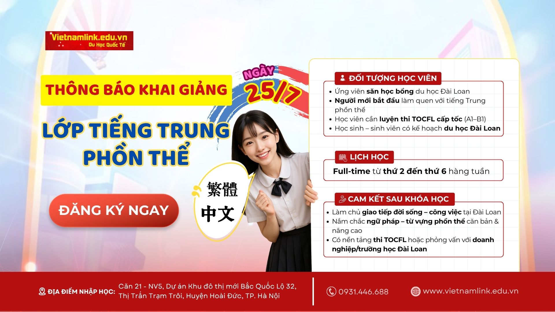 Khai giảng lớp tiếng Trung phồn thể – Luyện thi TOCFL du học Đài Loan
